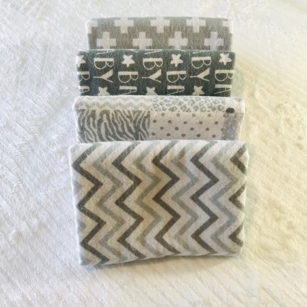 4 Gray & Pink Cotton Burp Cloth Set, Flannel Burp - Picture 4 of 5